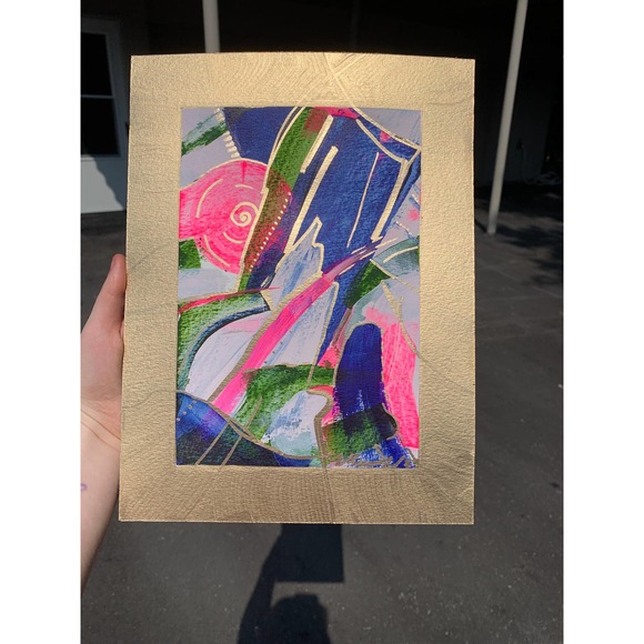 Original Gold Mini Abstract Painting | Modern Abstract Decor | Gold and Pink Art - Picture 2 of 4